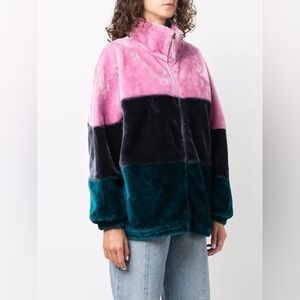 UGG Elaina Colorblock Faux Fur Jacket size L